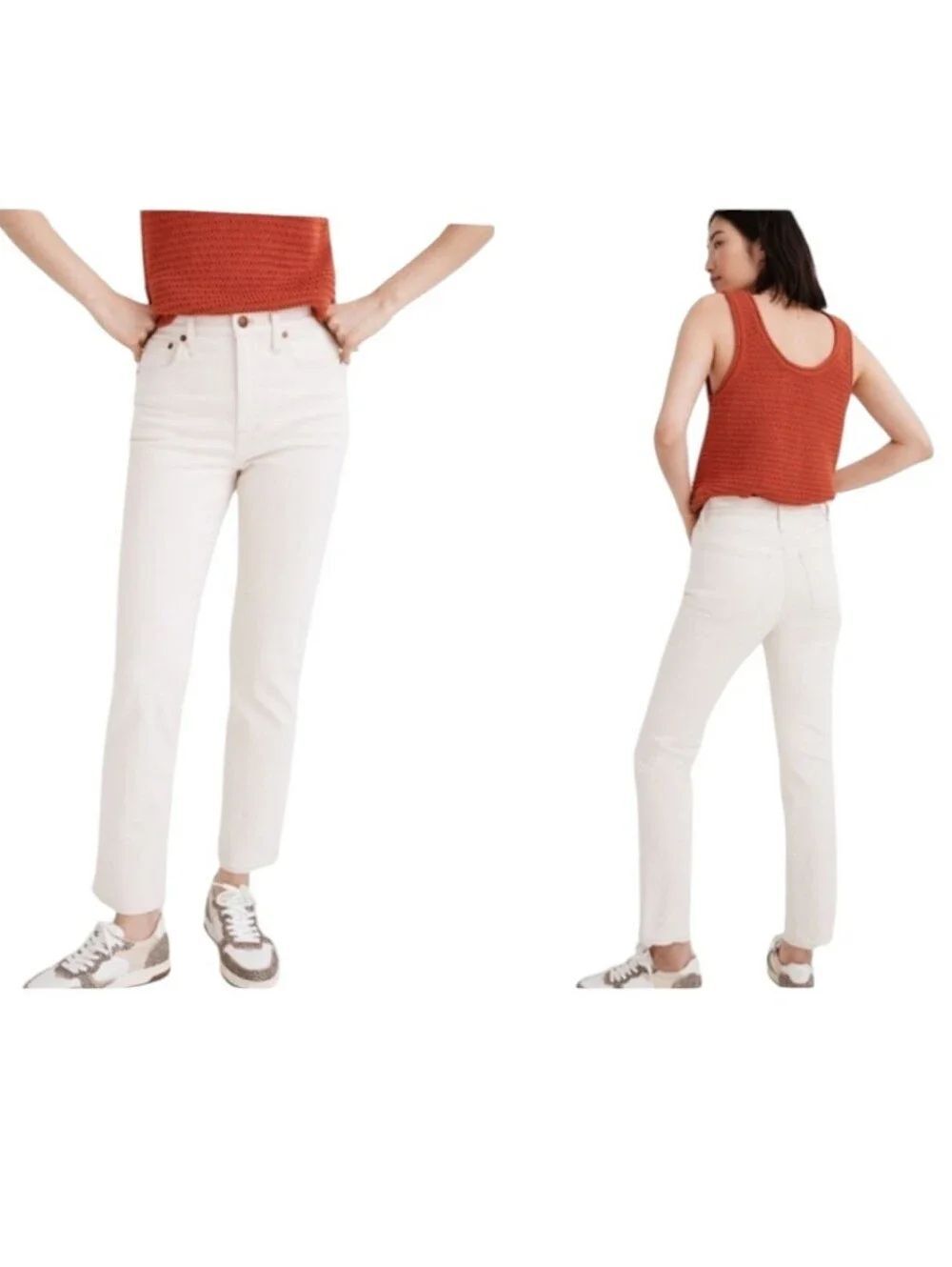 Madewell Slim Demi-Boot Jeans Vintage Canvas Wash Cream White Size 27
